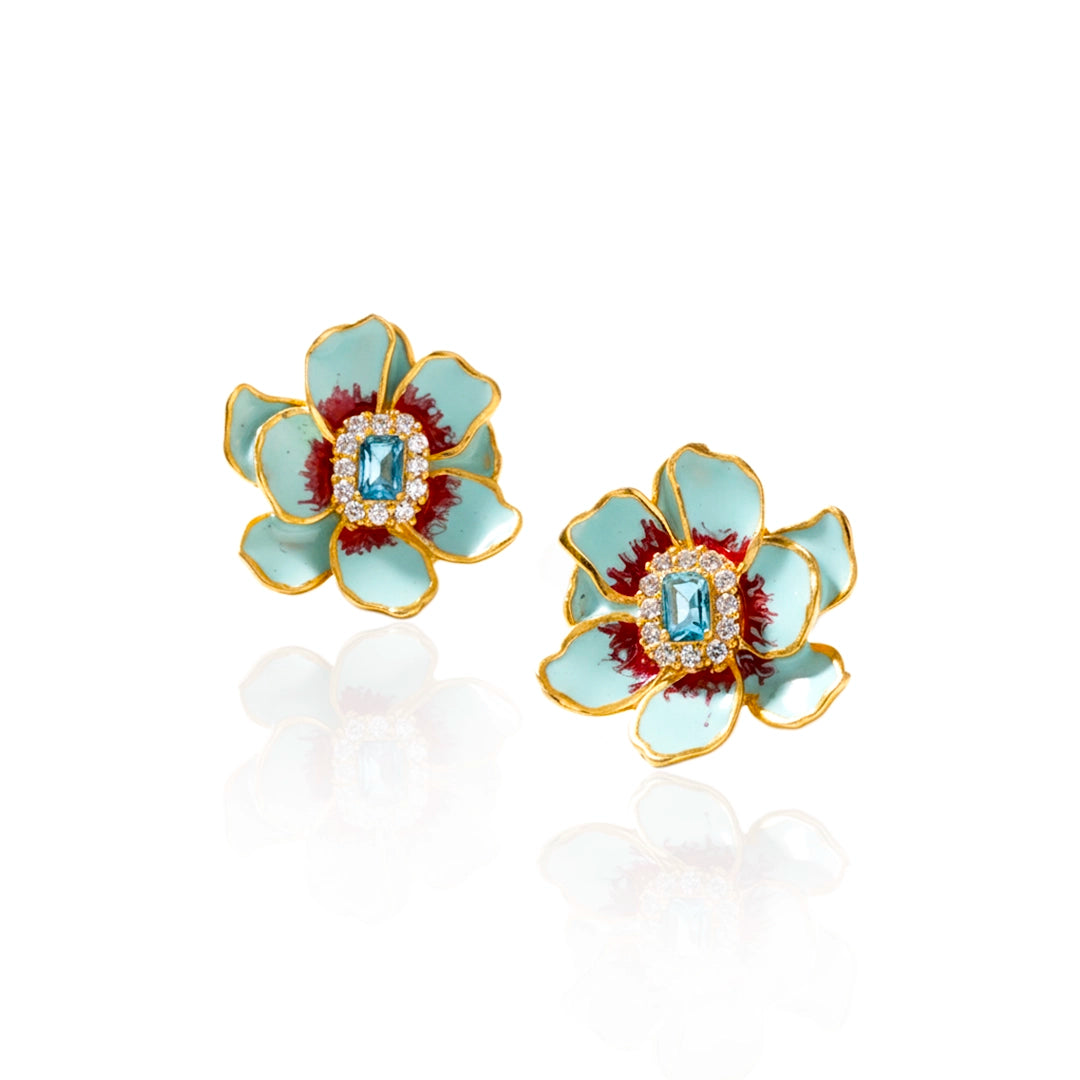 Designer gold-plated floral studs for women