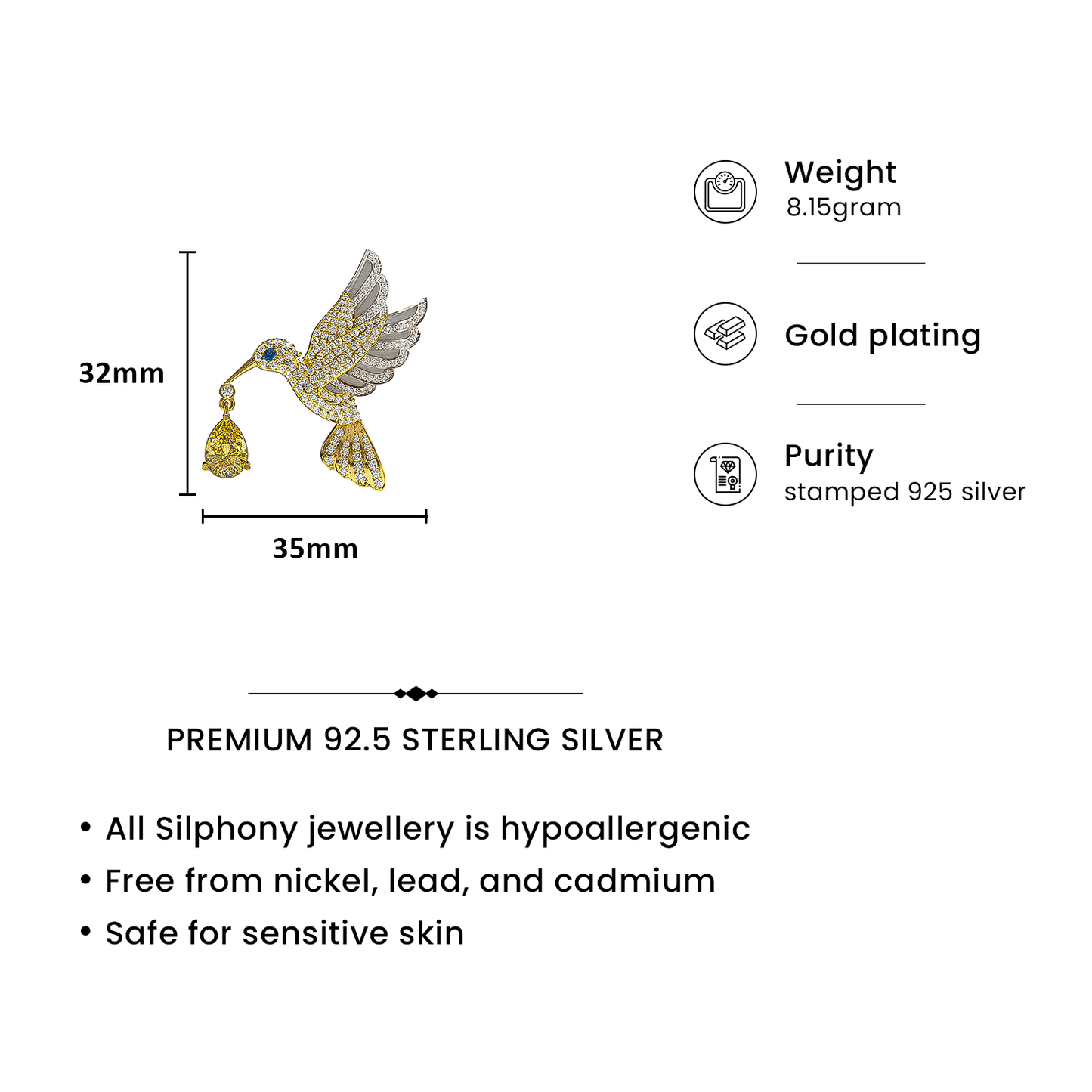 Aurelia Hummingbird Brooch Silver