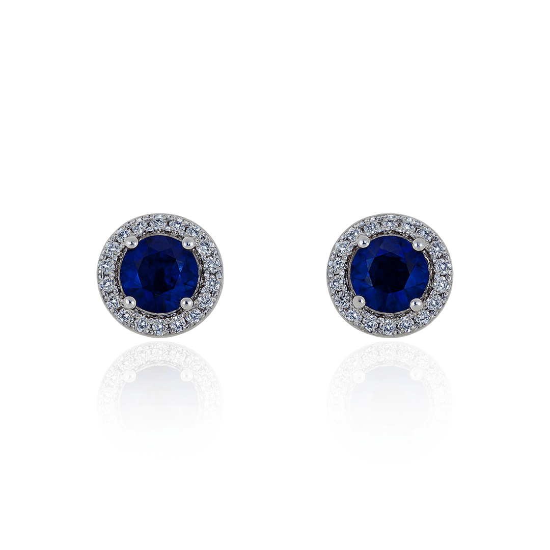 Luxury Silver Jewellery – Blue Sapphire Halo Pendant Set for Women