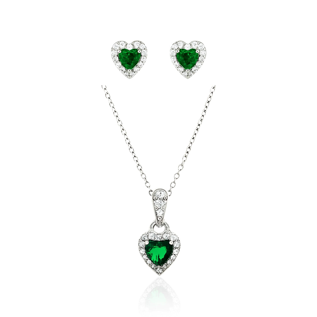 Emerald Heart - 92.5 Silver Pendant Set