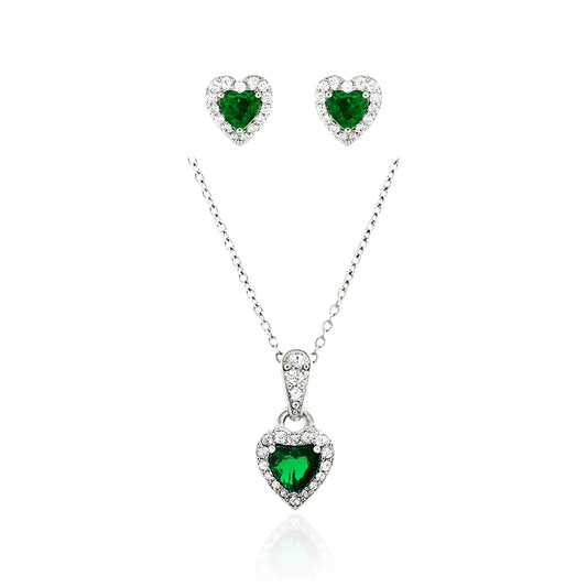 Emerald Heart - 92.5 Silver Pendant Set