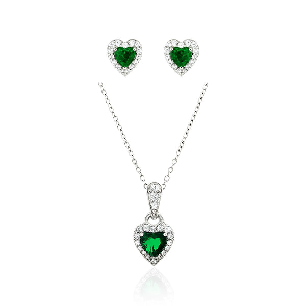 Emerald Heart - 92.5 Silver Pendant Set