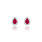 Ruby Teardrop Silver Earrings – Elegant Red Gemstone Halo Studs by SILphony