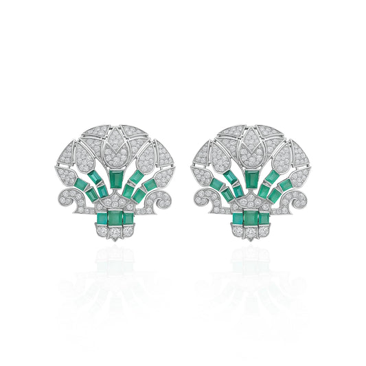 Art Deco Emerald and Diamond Style Earrings – Geometric Silver Statement Studs by SILphony