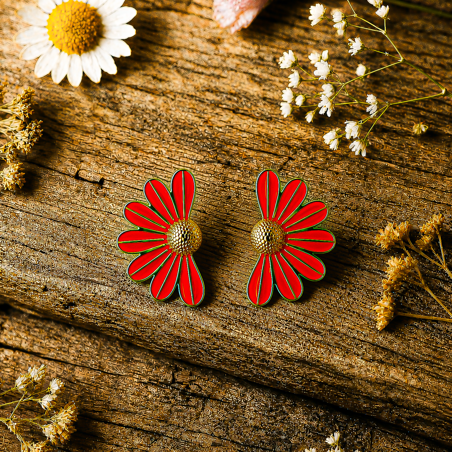 Sunset Daisy Floral Stud Earrings