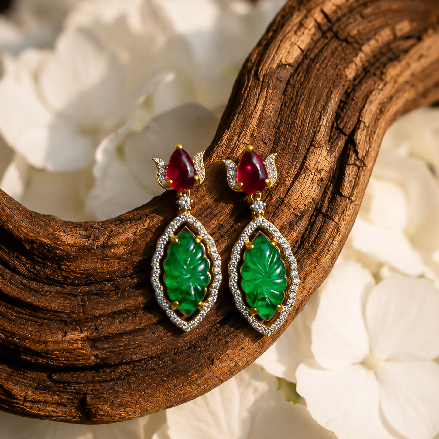 Carved Green Drop Earrings