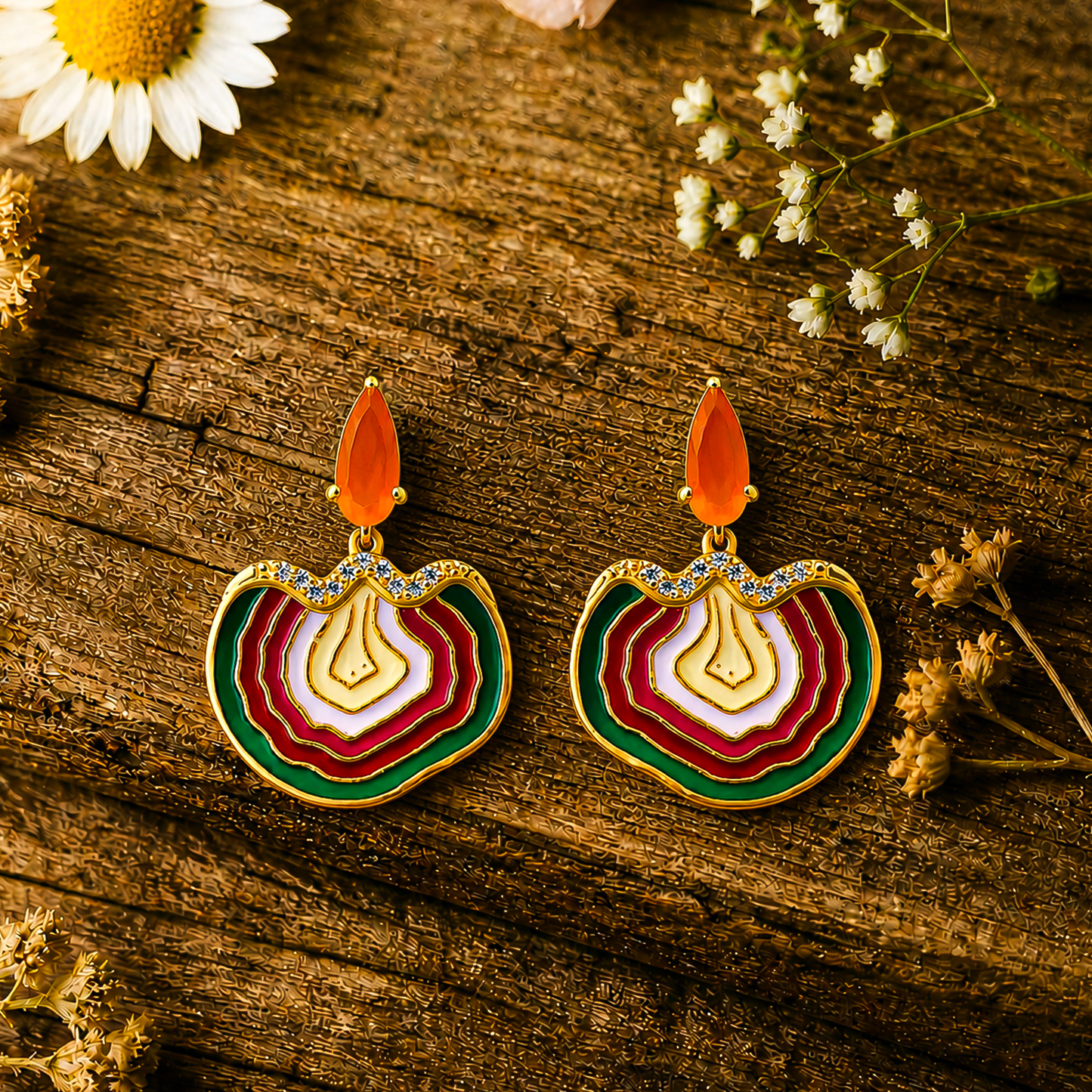Carnelian Multi-Layer Geode Drop Earrings ( Pre-Order)
