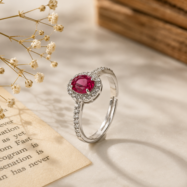 Aura Ruby - Adjustable Silver Ring
