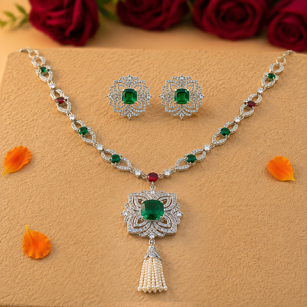 Green Red Stone Necklace Set