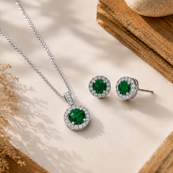 Emerald Aura - 92.5 Silver Pendant Set