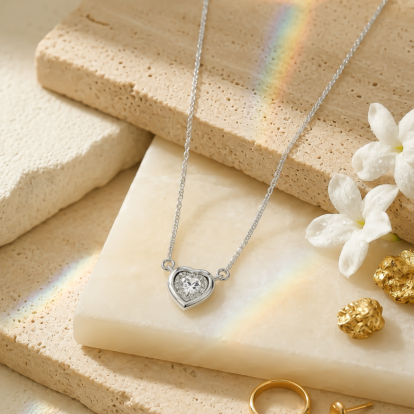 92.5 Silver Delicate Heart Sparkle Pendant Necklace