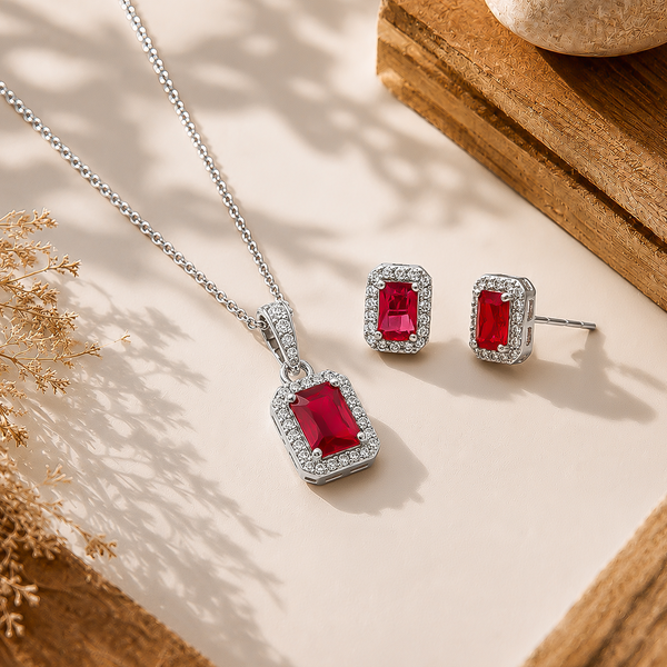 Crimson Ruby - 92.5 Silver Pendant Set