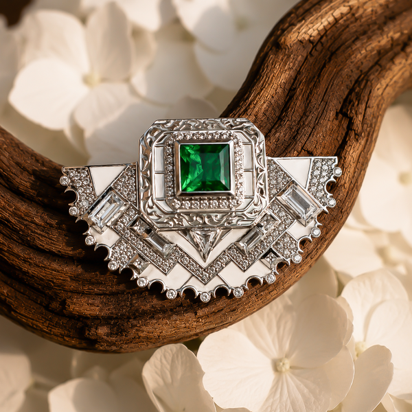 Green Emerald-Tone Statement Brooch