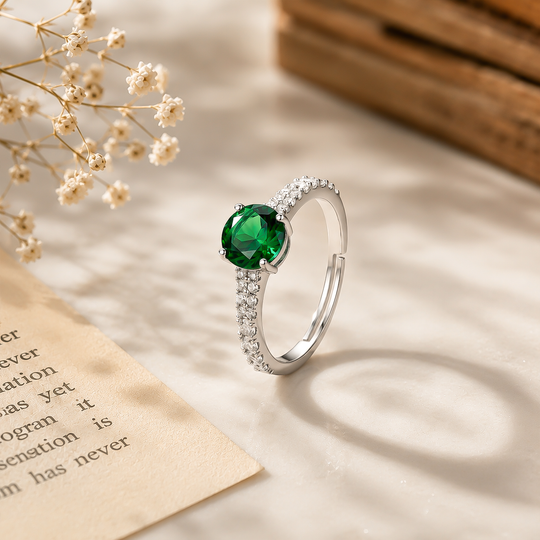 Emerald Solitaire 92.5 Silver Ring