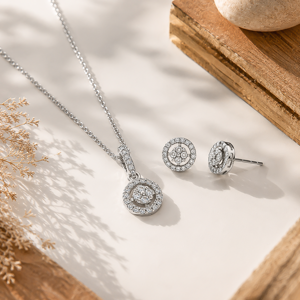 Round Sparkling Pendant Set Silver