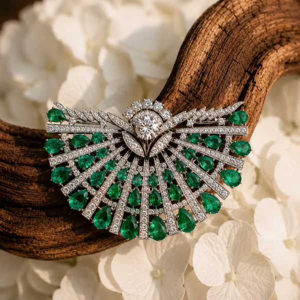 Emerald Fan Silver Pendant