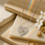 Silver Pink Quartz Moissanite Heart Pendant Chain