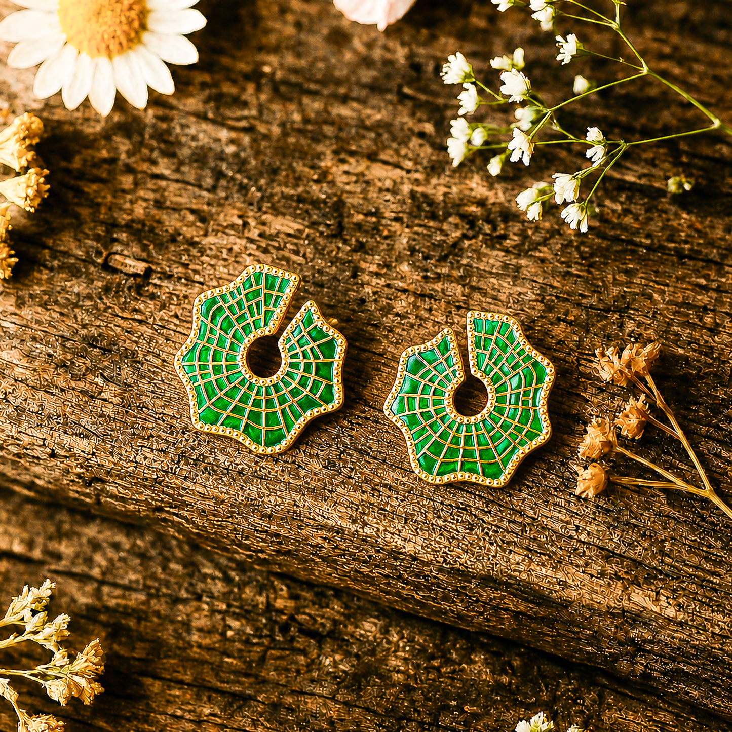 Emerald Mosaic Textured Stud Earrings