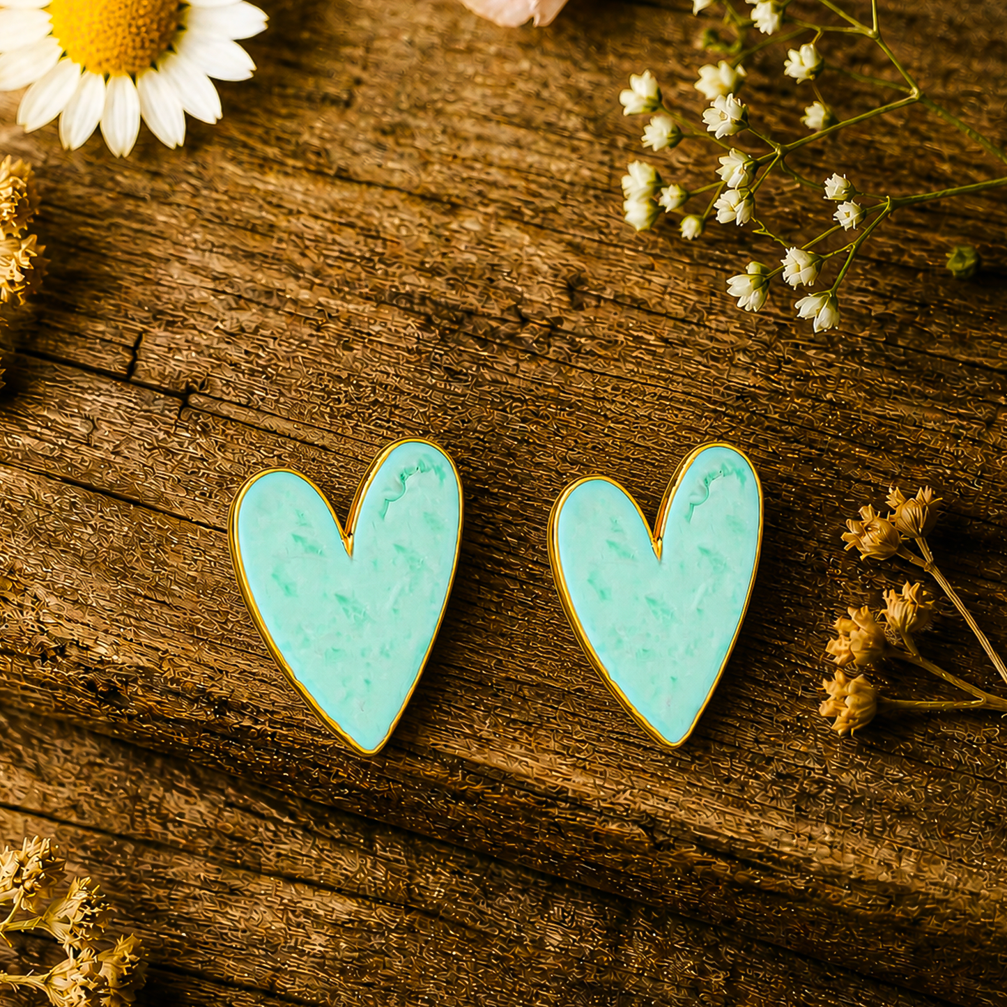 Mint Heart Enamel Earrings