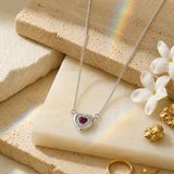 925 Sterling Silver Red Ruby Heart Pendant Chain