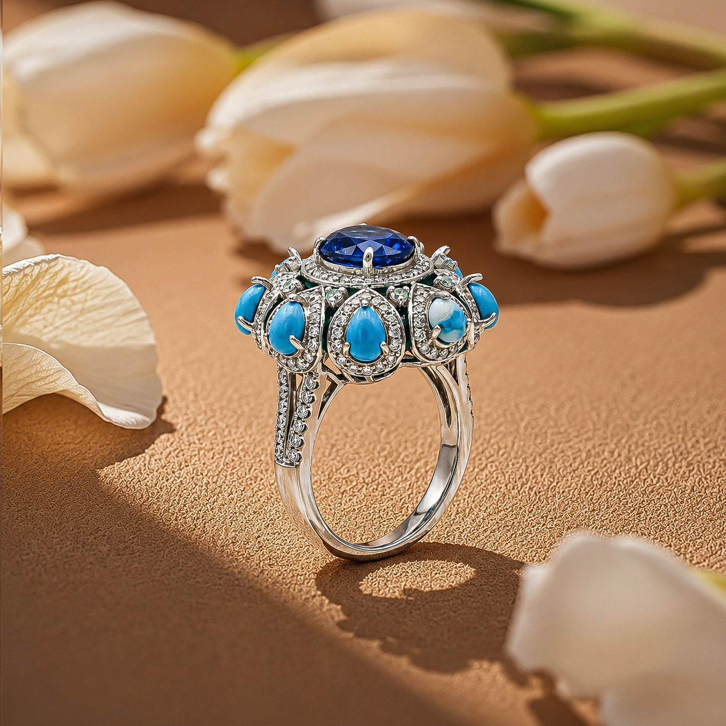One-of-One 92.5 Silver Blue Stone Halo Ring
