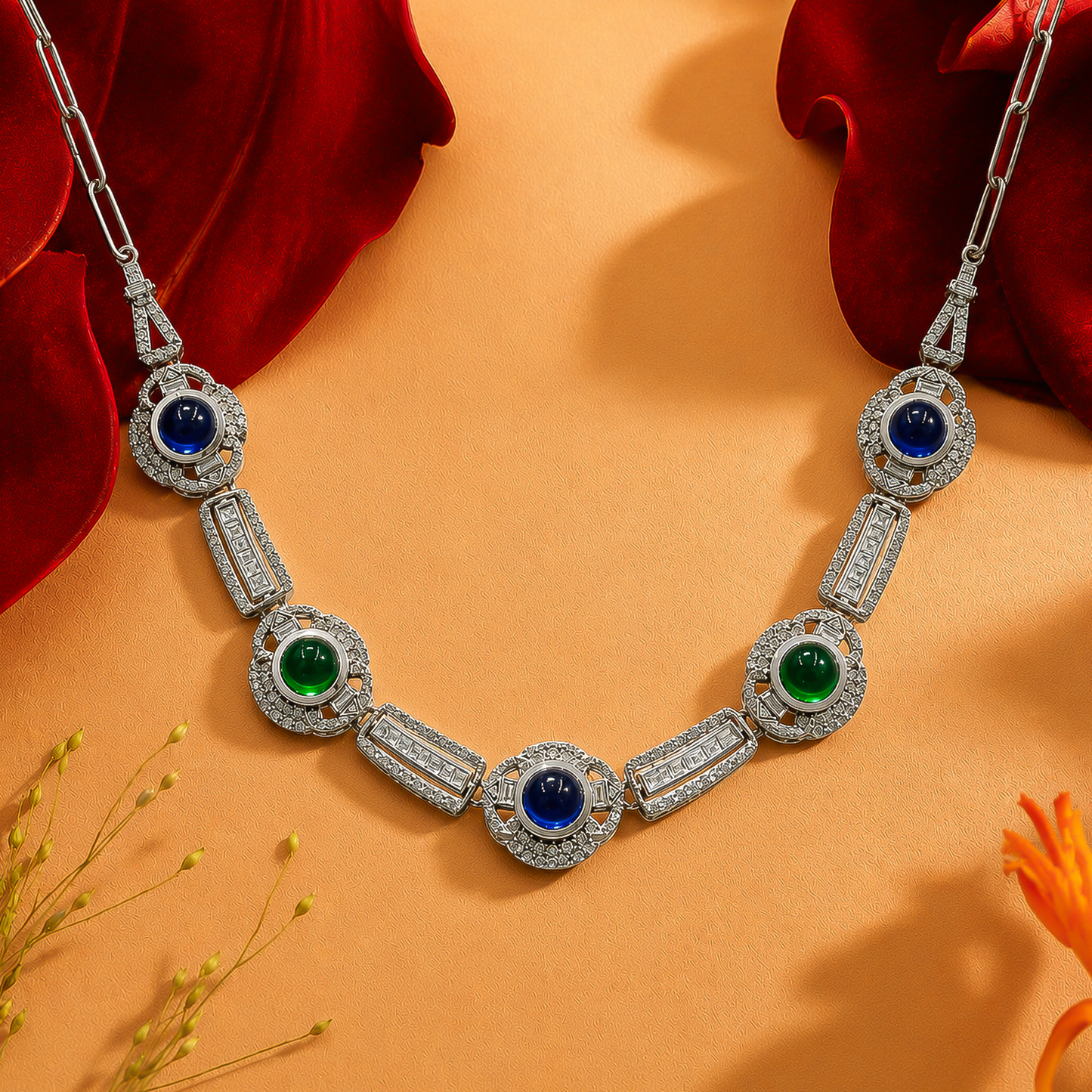 One-of-One 92.5 Silver Midnight Blue & Green Silver Necklace