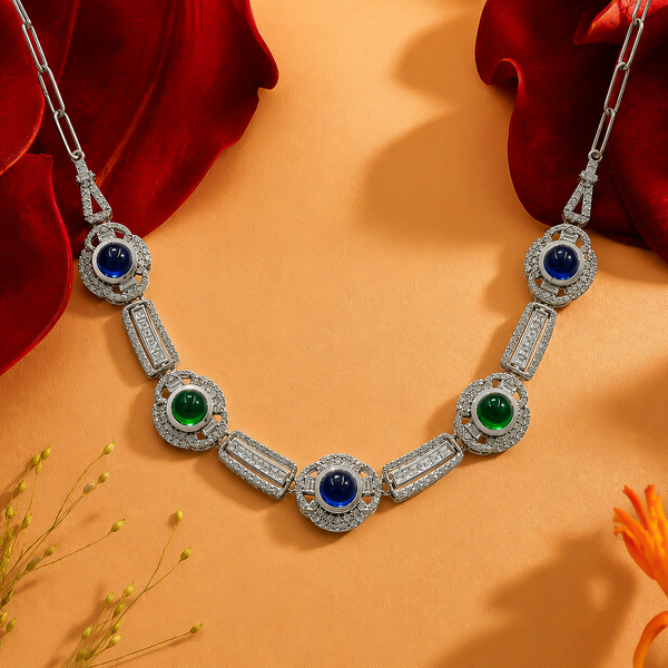 One-of-One 92.5 Silver Midnight Blue & Green Silver Necklace