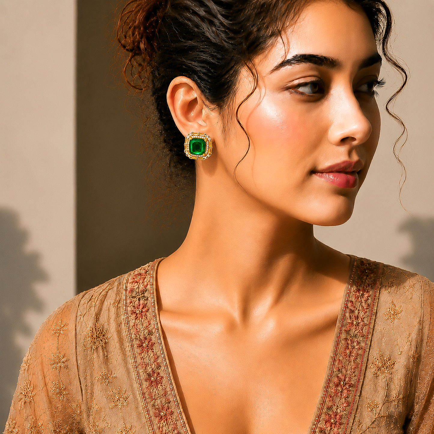 One-of-One Emerald Frame Studs in 92.5 Silver
