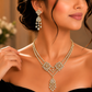 92.5 Sterling Silver Floral Necklace Set with Dual Motifs and Drop Pendant