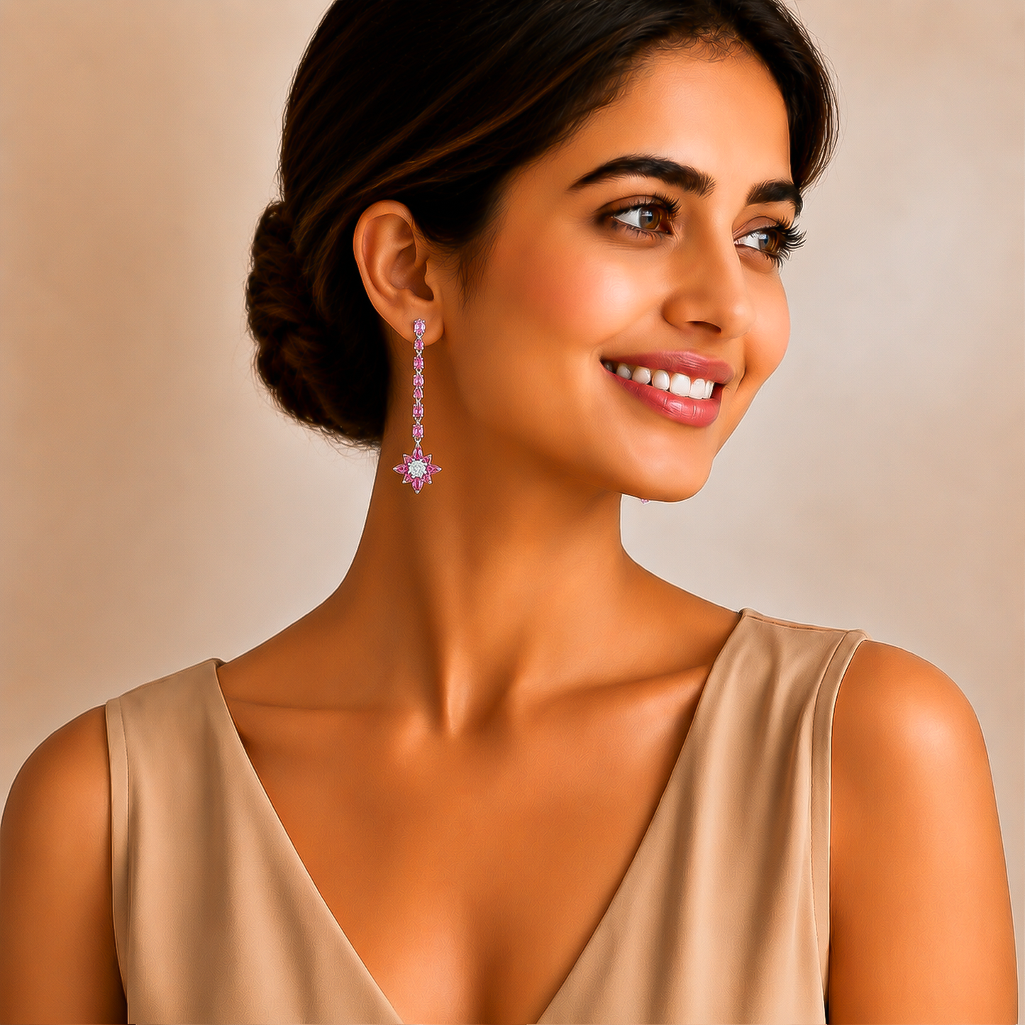 One-of-One 92.5 Silver Pink Floral Drop Earrings