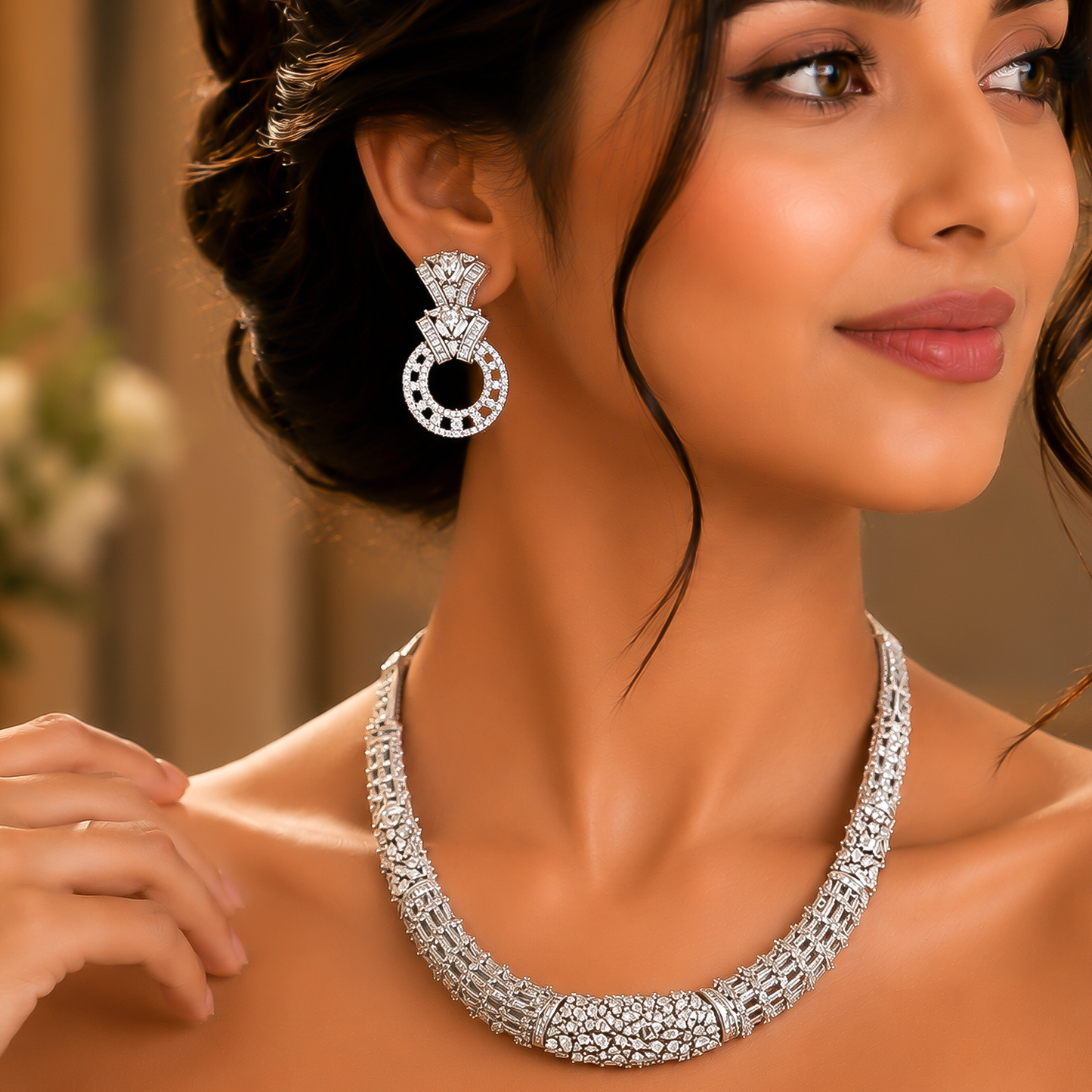 92.5 Sterling Silver Structured Luminosity Necklace Set