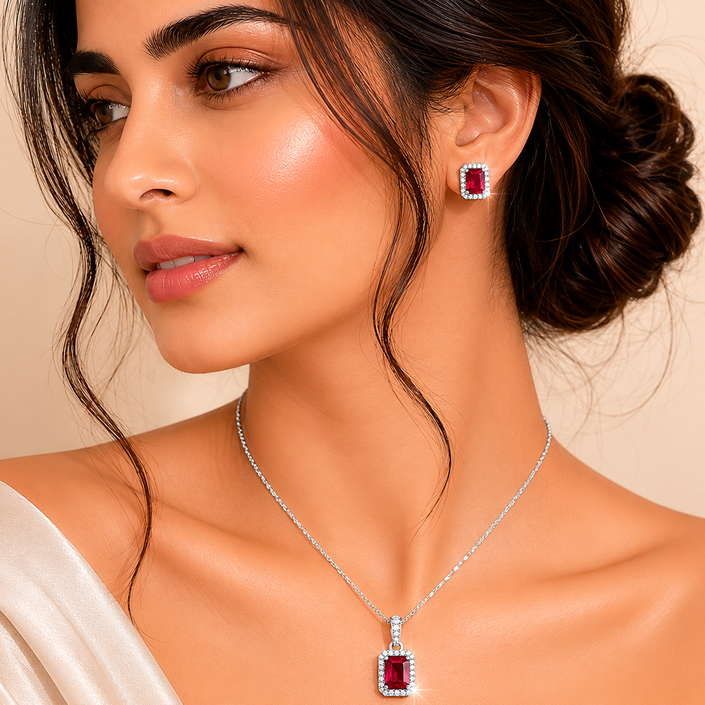 Crimson Ruby - 92.5 Silver Pendant Set