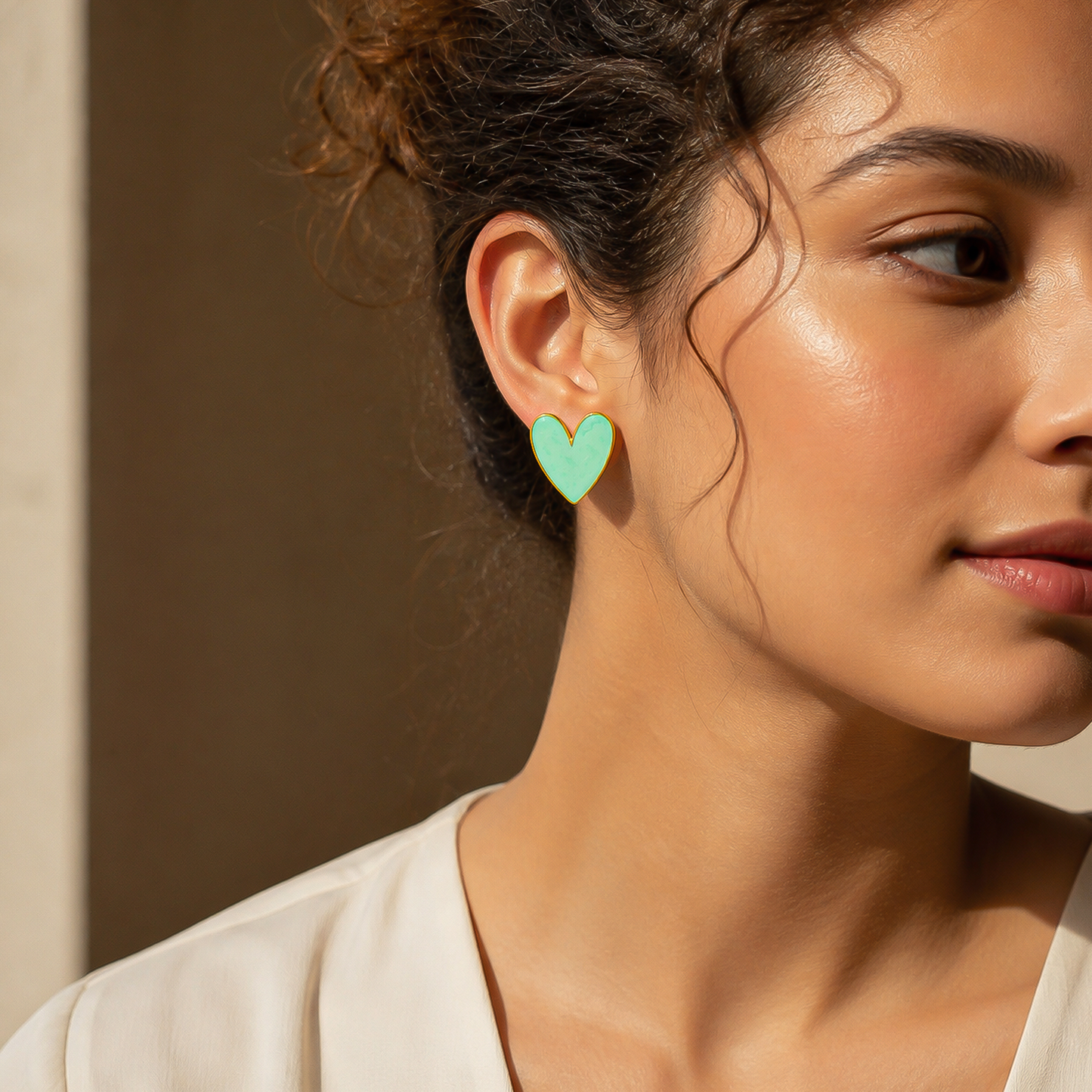 Mint Heart Enamel Earrings