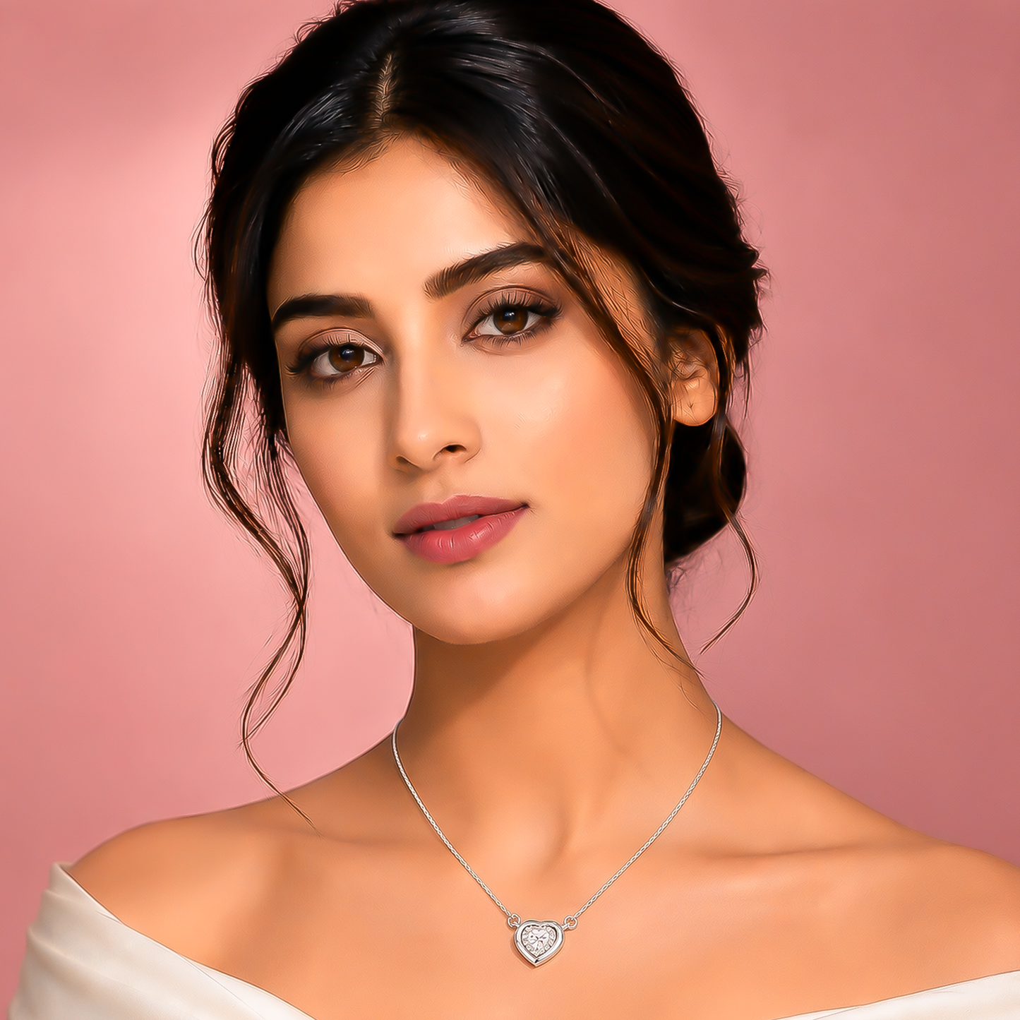 92.5 Silver Delicate Heart Sparkle Pendant Necklace