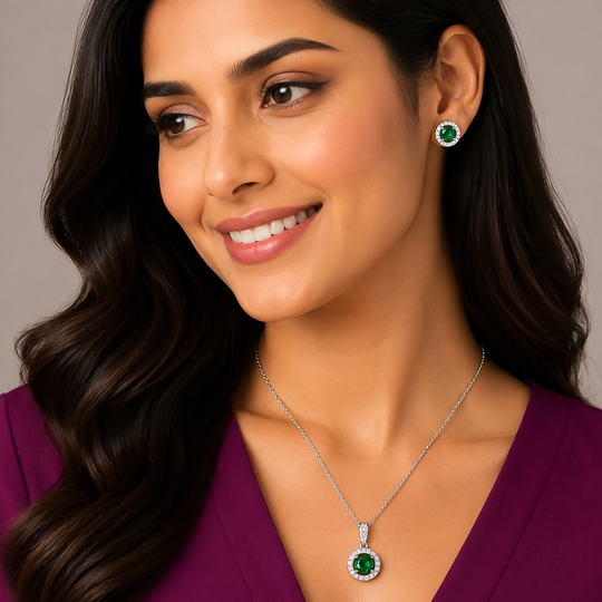 Emerald Aura - 92.5 Silver Pendant Set