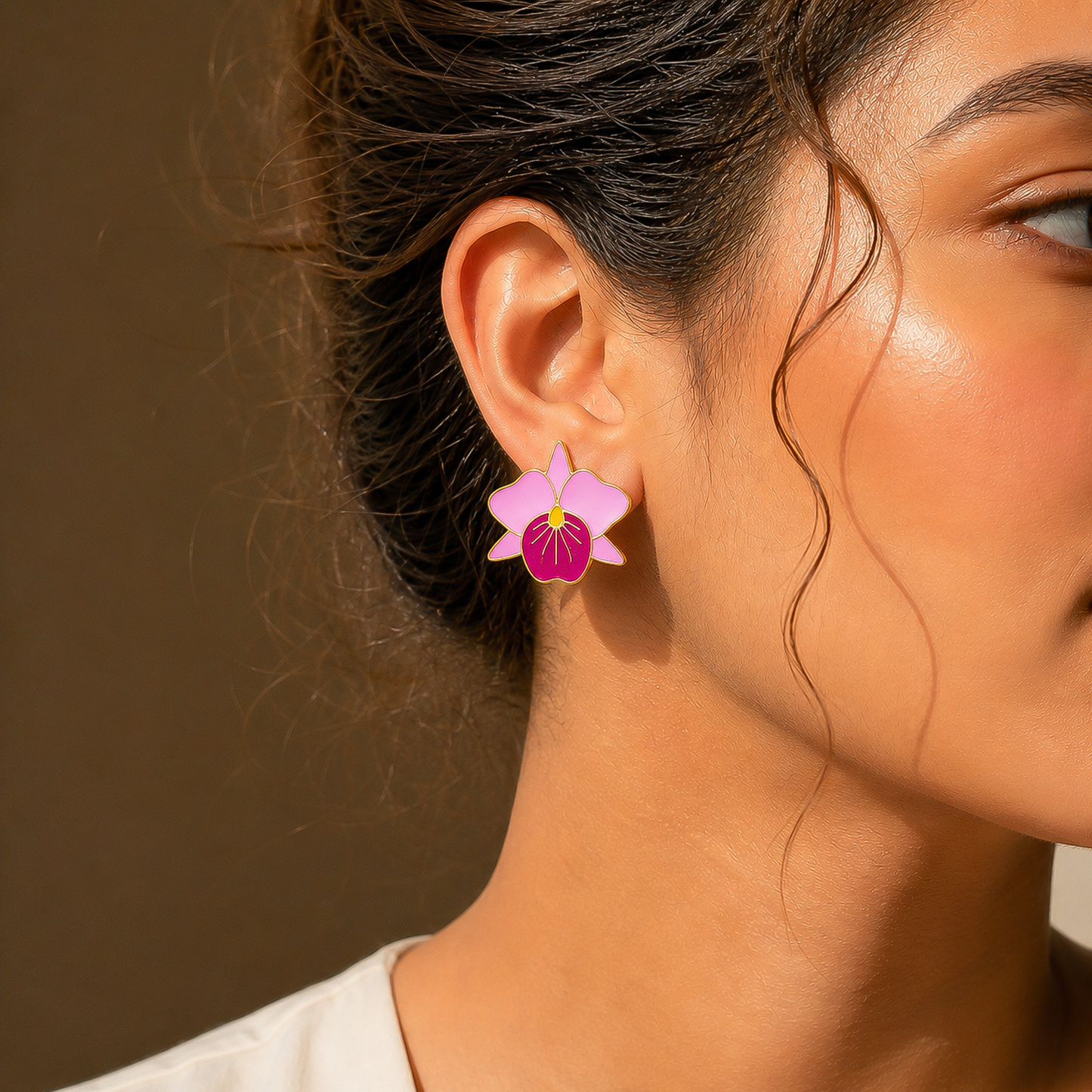 Pink Orchid Bloom Statement Stud Earrings