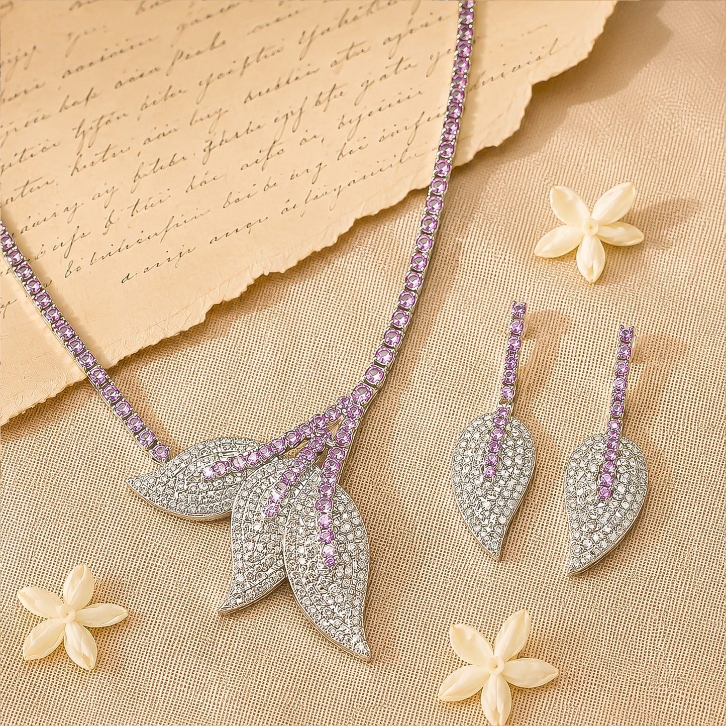 92.5 Sterling Silver Petal Cascade Necklace Set