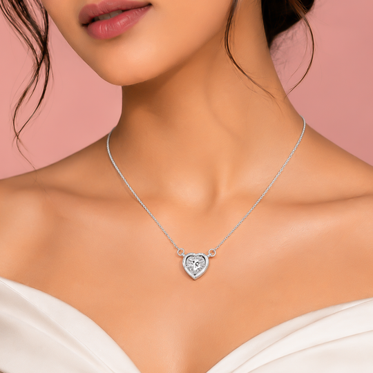 92.5 Silver Delicate Heart Sparkle Pendant Necklace