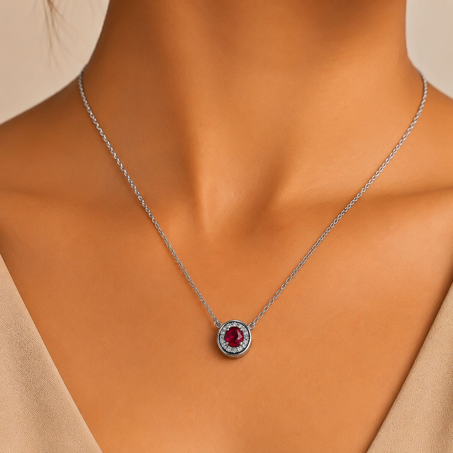 One-of-One 92.5 Silver Simulant Ruby Pendant Necklace