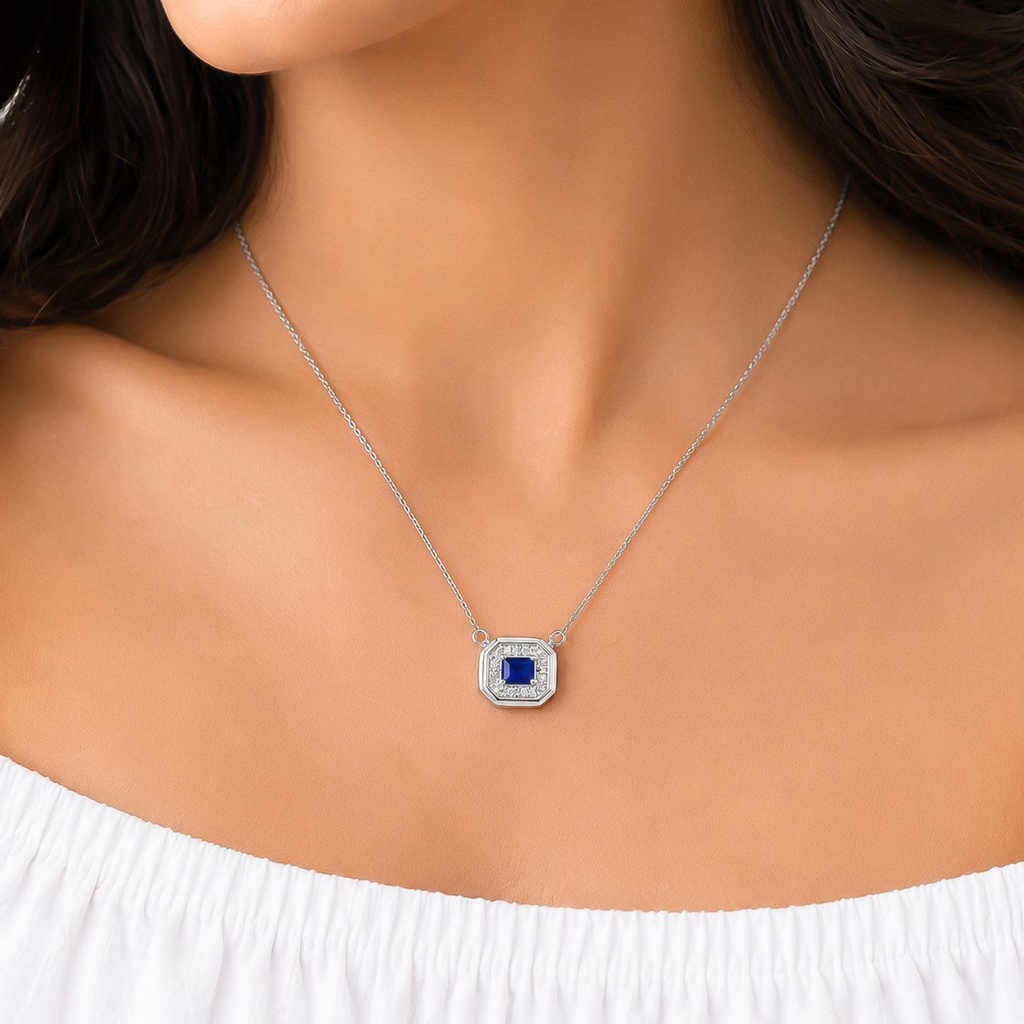 One-of-One 92.5 Silver Simulant Navy Gemstone Octagonal Pendant
