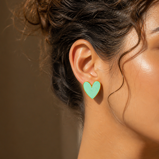 Mint Heart Enamel Earrings