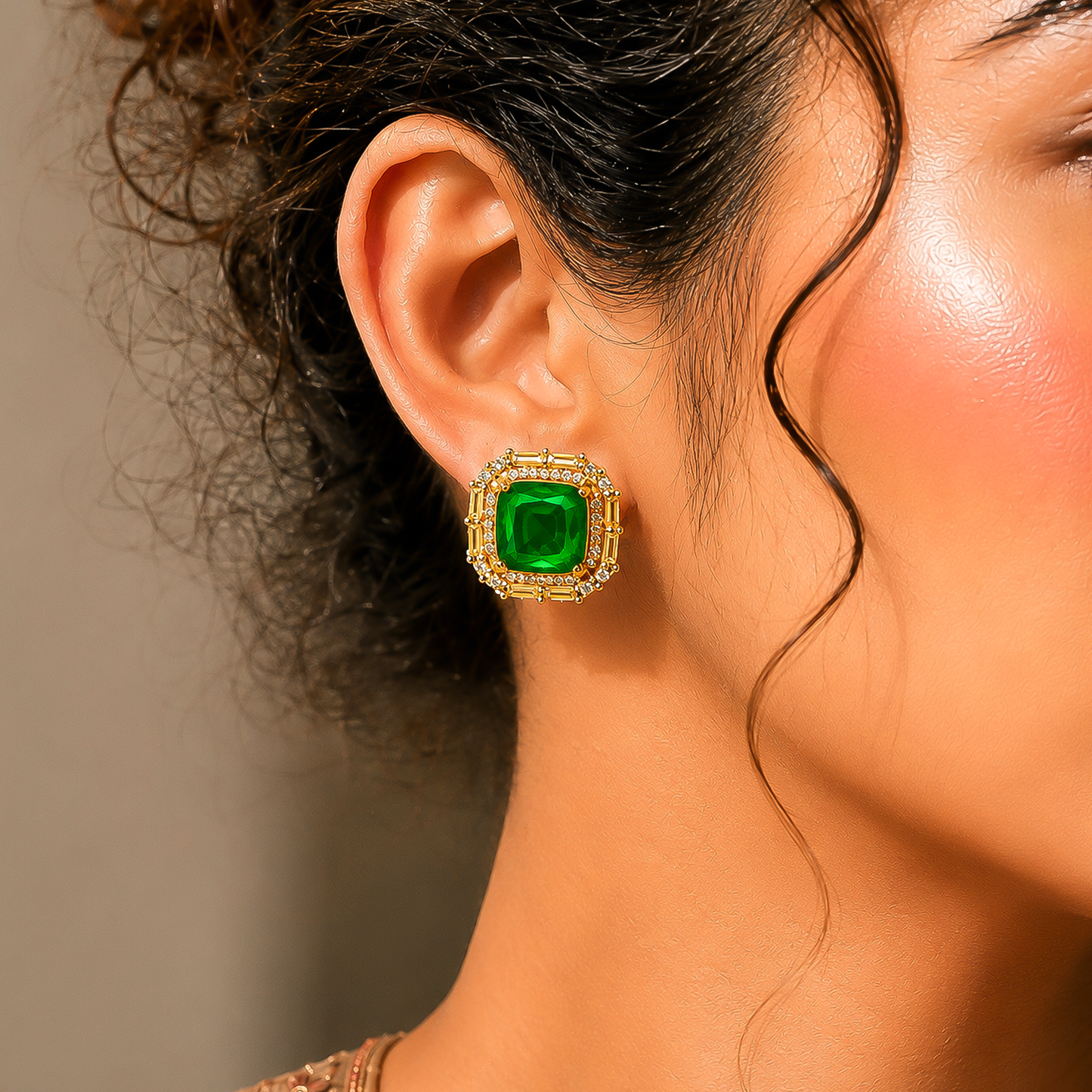 One-of-One Emerald Frame Studs in 92.5 Silver