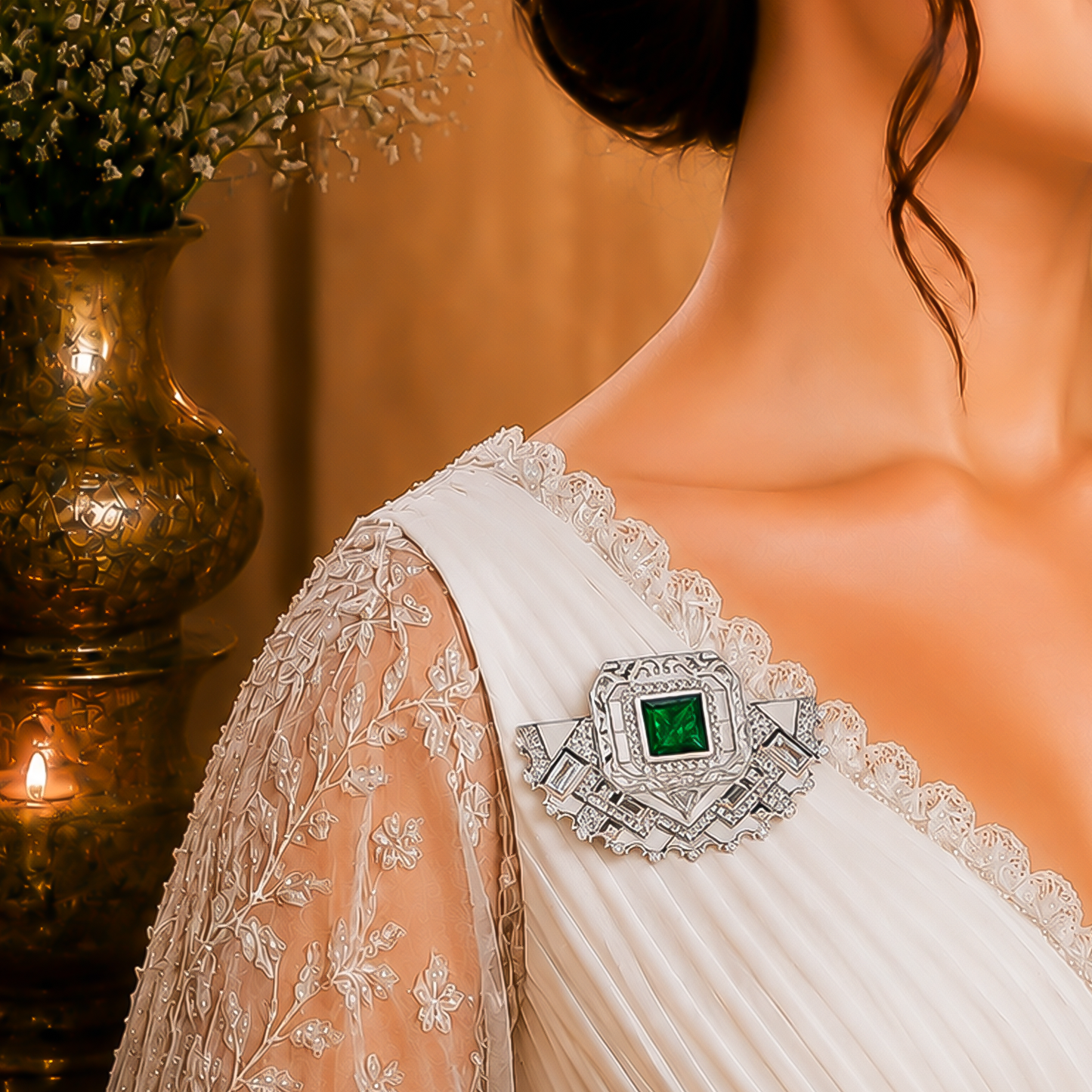 Green Emerald-Tone Statement Brooch