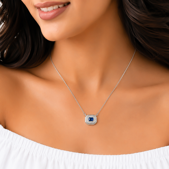 One-of-One 92.5 Silver Blue Simulant Sapphire Octagonal Pendant