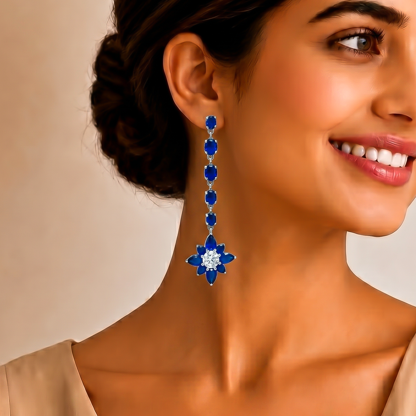 One-of-One 92.5 Silver Royal Blue Floral Drop Earring