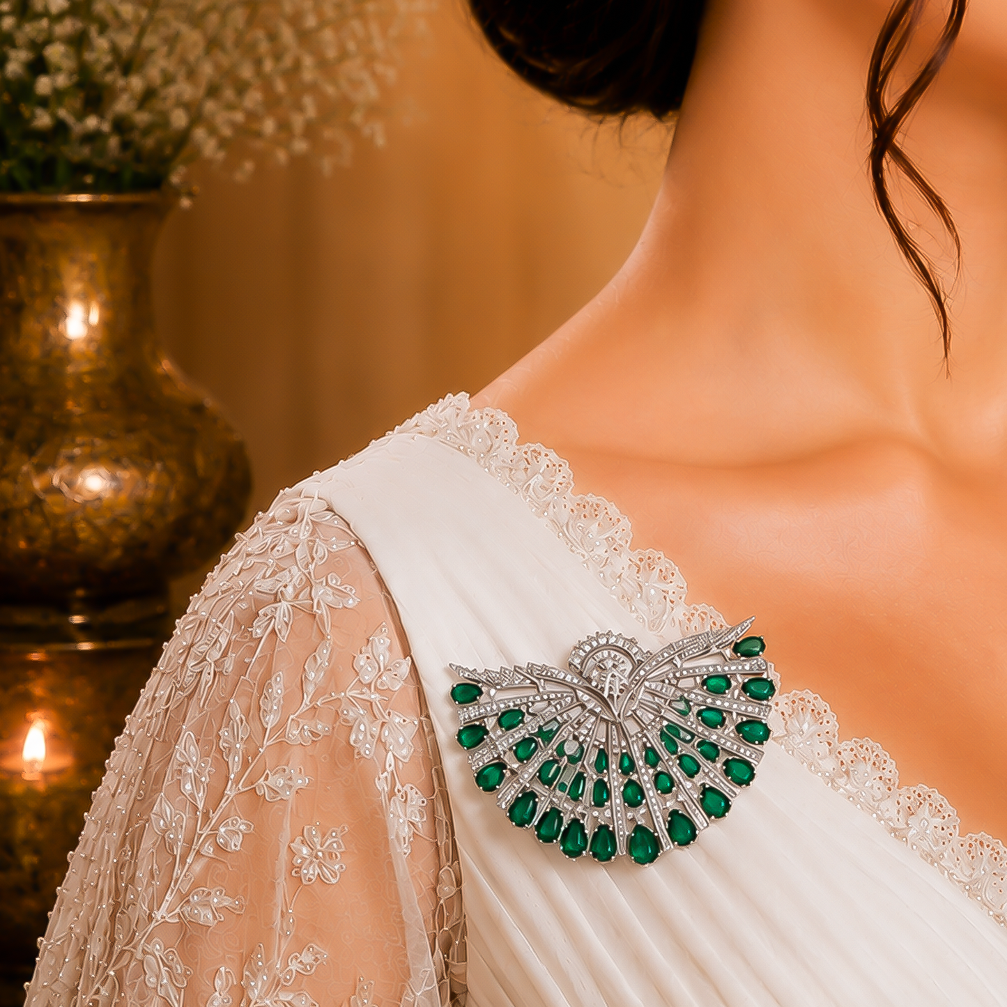 Emerald Fan Silver Pendant