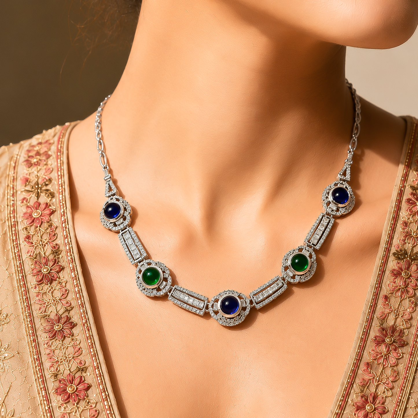 One-of-One 92.5 Silver Midnight Blue & Green Silver Necklace