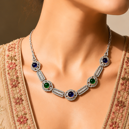 One-of-One 92.5 Silver Midnight Blue & Green Silver Necklace