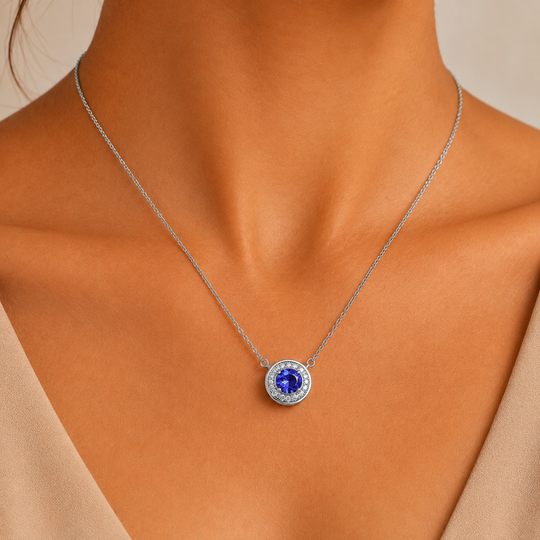 One-of-One 92.5 Silver Round Navy Pendant Necklace