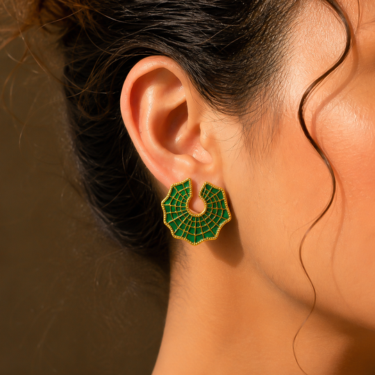 Emerald Mosaic Textured Stud Earrings